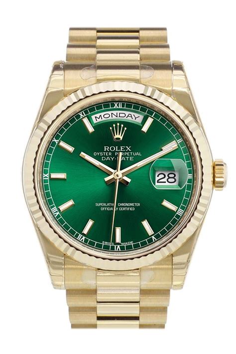 rolex day date 36 gold green|rolex gold day date 36mm.